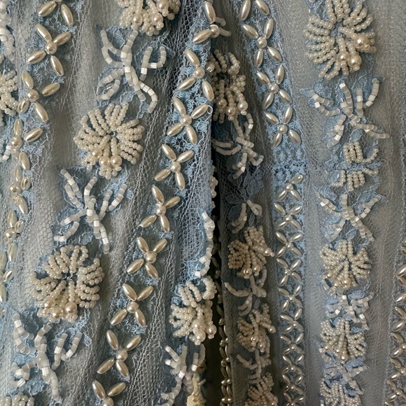 Vtg 60s Hand Beaded Dress Made in Hong Kong Ice Blue Pearl Collar Shift Flawless - Picture 5 of 14